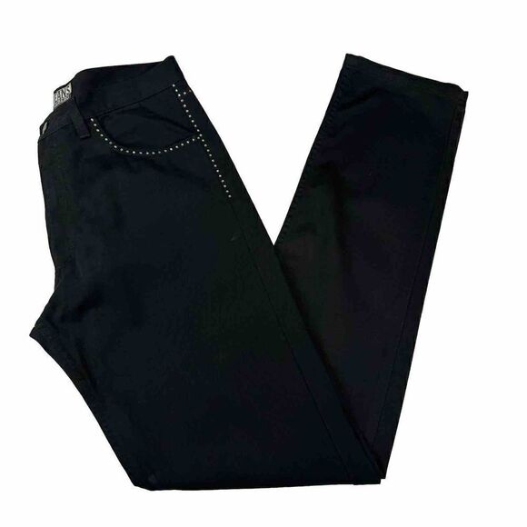 Iceberg Jeans 31 Vintage Black Jeans Rhinestone Trim Denim Y2K Glam - Picture 5 of 14